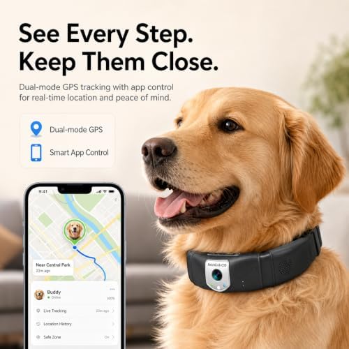 GPS Wireless Dog Fence, Custom Boundary & Real-Time Tracking GPS Collar