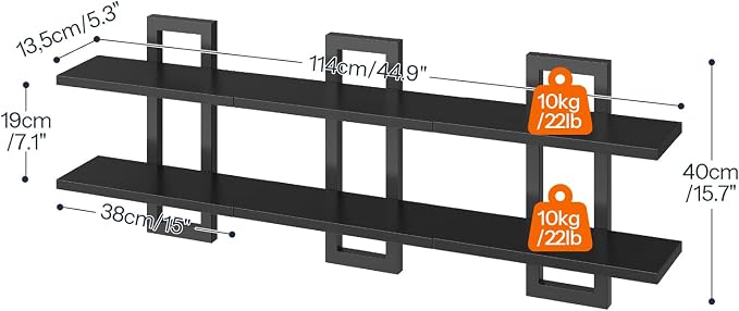 HOOBRO Floating Shelves, 15 Inch Wall Shelf Set of 3, Wall Mounted Storage Shelves 2-Tier, Hanging Bathroom Shelves, for Living Room, Bedroom, Bathroom, Kitchen, Black BK32BJP301