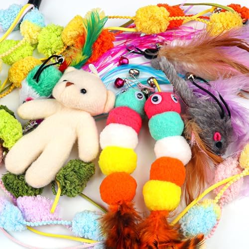 QUOZUO Cat Feather Wand Replacement - 12 PCS Toy Refills and Attachments for Cat Toys