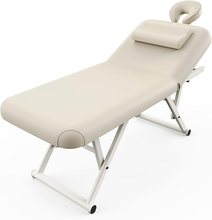 Olela Heavy Duty Stationary Massage Table - Adjustable Massage Table with Adjustable Height & Backrest, Treatment Tables with PU Leather, C-Shaped Pillow and Sturdy Metal Frame Support Up to 1000LBS