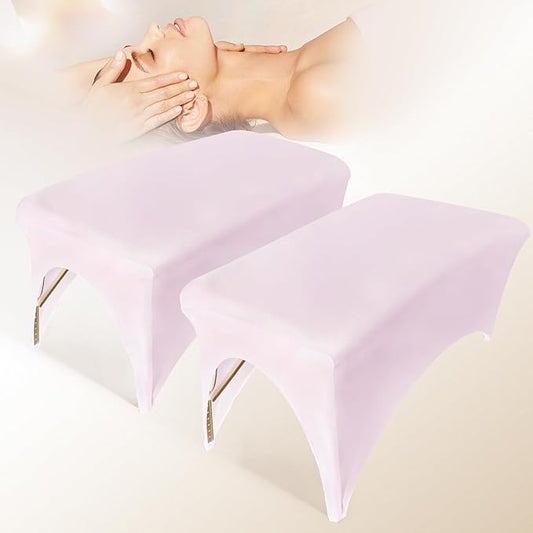 2-Piece Spa Bed Cover Professional Lash Bed Cover Stretchy Massage Table Cover Beauty Bed Protective Topper, Excellent for Lash Extension, Spa, Massage, Beauty Salon, Wax, Tattoo (Pink)