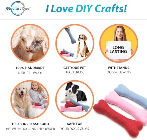 Glaciart One Felted Wool Dog Chew Bone (3 Pcs)| Durable Dog Chew Toy, Puppy Chew Toys for Teething & Dog Teeth Cleaning | Pet Toys Fetch Games & for Anxiety/Boredom | Great for Small or Medium
