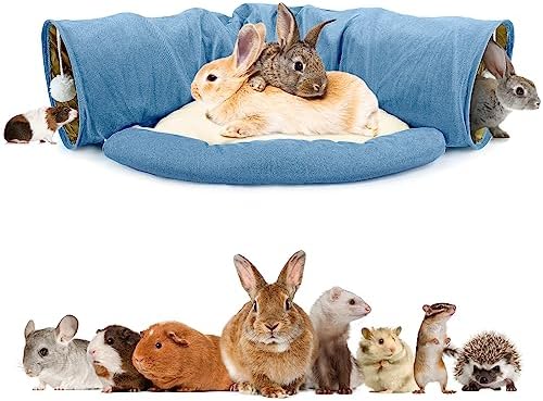 BWOGUE Bunny Tunnel Bed, 2-in-1 Collapsible Rabbit Tunnel Hideout with Mat