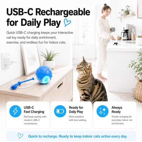 AWISH Cat Enrichment Toy, Interactive Rolling Ball for Indoor Cats