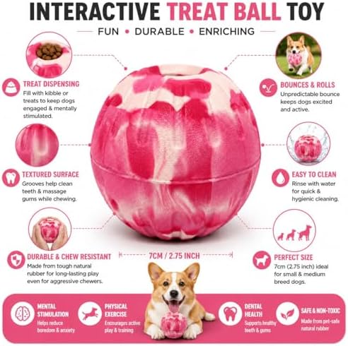 Strong Dog Ball Toy for Aggressive Chewers, Dog Pet Ball Toy for Small and Medium Dogs, Durable Fetch Toy Ball, Puppy Enrichment & Outdoor Training (Pink Camouflage)