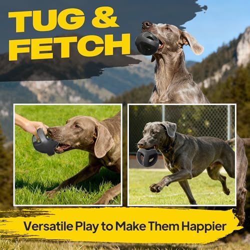 Fida Natural Rubber Dog Balls for Aggressive Chewers, Durable Dog Chew Toys for Large Dogs, Interactive Fetch & Tug of War Toys for Medium Large Breed Non-Toxic Dish Washable,4.5 * 4.5"