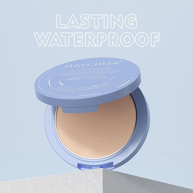 LAMUSELAND Pressed Powder Compact, Oil Control Brighten Skin Color Face Powder, Whitening Highlighting Face Makeup Tools for Women Girls (JG01)