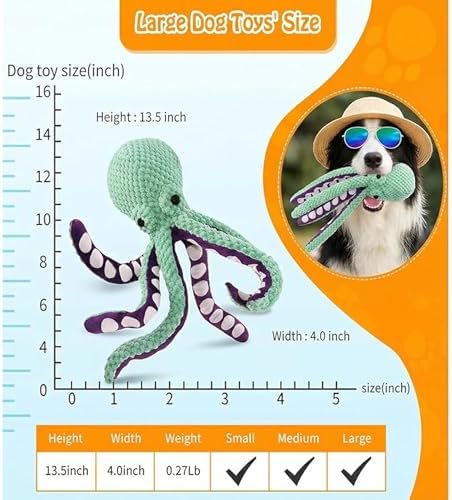 Plush Interactive Dog Toy Octopus-Shaped Plush Dog Sound Toy Indestructible Toy with Built-in Squeaker for Boredom Relief Durable, Chew-Resistant Dog Teething and Chew Toys (Purple)