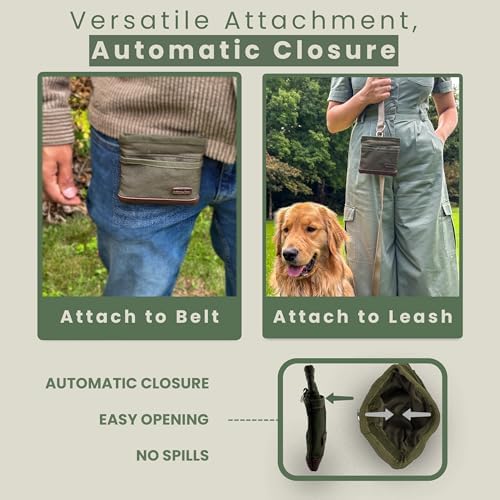 BEAU&FUR Small Large Dog Treat Pouch with Clicker for Training (Green, With Leash)