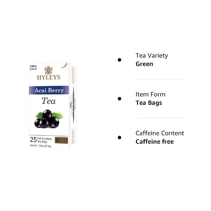 Hyleys Acai Berry Senna Green Tea - Natural Gentle Laxative for Constipation Relief - 25 Tea Bags