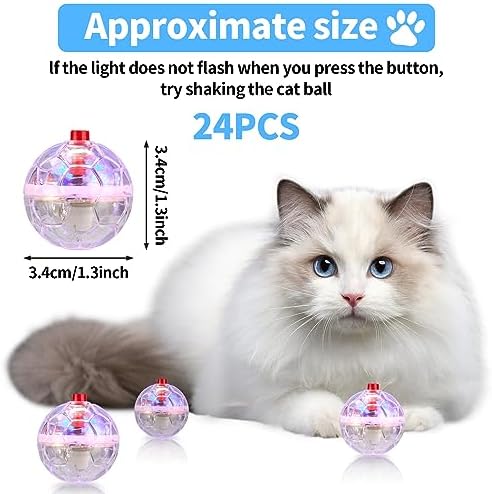 24 Piece Light Up Cat Balls Ghost Hunting Equipment, Indoor Motion-Activated Magic Cat Ball, Plastic Glowing Pet Toys
