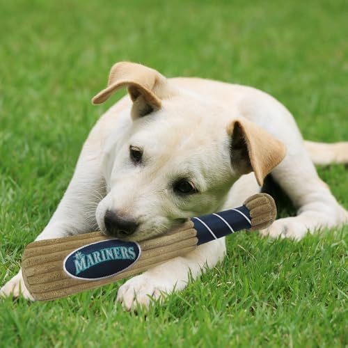 MLB Seattle Mariners Baseball Bat Toy for DOGS & CATS. Soft Corduroy Plush Dog Toy with Inner SQUEAKER, MLB Chew Toys for Dogs or Cats. Durable Fun Interactive Dog Toy with Team Names and Logo