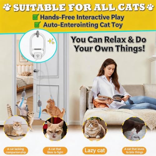 Interactive cat toy, Electric cat teaser, Door clip, 2 Motion modes,Gray | 360° Rotation • Random Jumping • Type-C Rechargeable • Door Clip Design • For Indoor Cats,Cat door toy