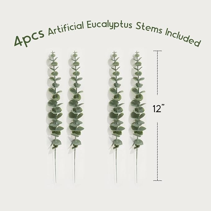 2 Pack Wood Wall Planters with 4 Faux Eucalyptus Stems for Wall Decor