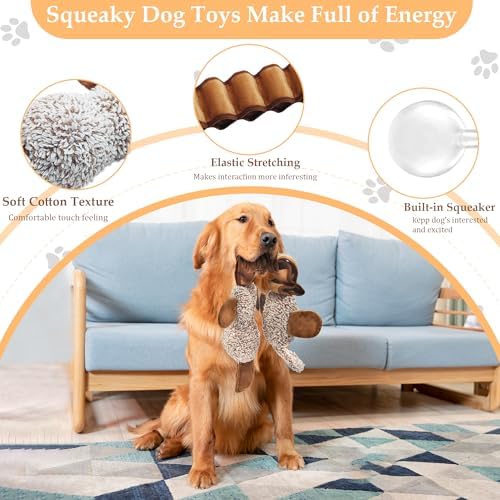 Squeaky Dog Toys, Stuffed Large Dog Toys to Keep Them Busy, Interactive Plush Chew Toys with Crinkle Paper, Tough Pet Animal Toys for Small Medium Large (2pack)