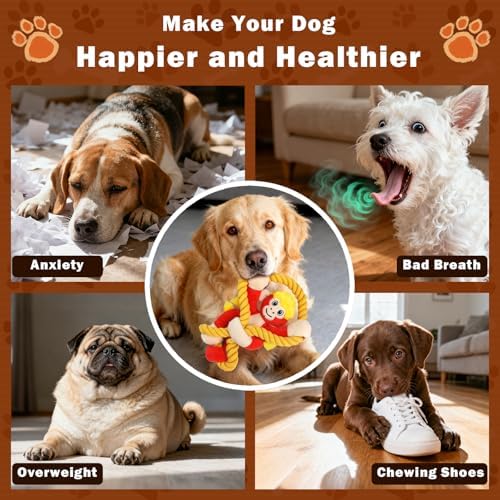 Squeaky Dog Toys: Large Dog Chew Toy- Interactive Tough Tug of War Toy with Rope for Small/Meduim/Large Breeds - Puppy Toy for Teething Training