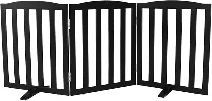 ZJSF Foldable Freestanding Indoor Dog Gate for House Wood Long Pet Gates Dog Fence for Stairs Puppy Gates for Hallways, Puppy Gate,Support Feet Included, Black, 24 "Height-2 Panels
