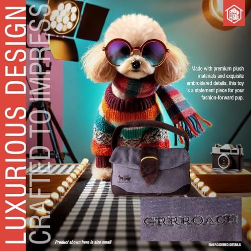 Grrroach – Luxurious Parody Plush Dog Toy with Squeaker, Premium Fabric, Embroidered Details, Designer-Inspired Chew Toy, Fun Gift for Medium Dogs & Dog Lovers