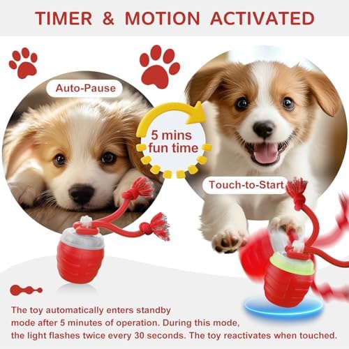 Interactive Dog Toy, [Newly Upgraded] Motion Activated Rolling Ball for Small Dogs, Automatic Moving Dogs Ball for Boredom, USB Rechargeable(Red)