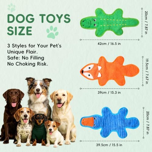 3 Pack No Stuffing Crinkle Durable Squeaky Dog Toys Plush Puppy Chew Toys
