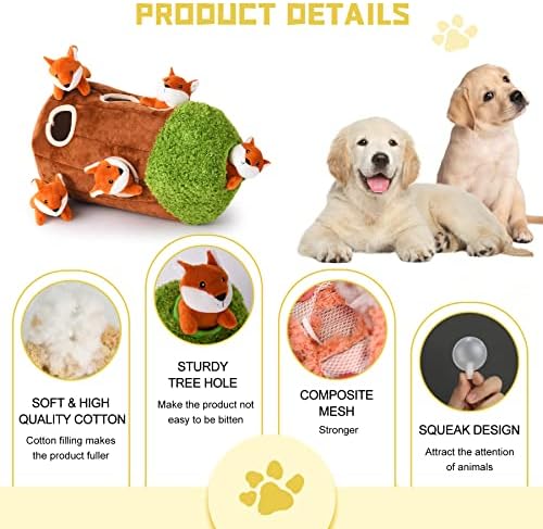 Interactive Squeaky Dog Toys Fox Dog Toy, Stuffing Woodland Friends Burrow, Squeaky Plush Dog Toys for Small Medium Large Dogs Small Size (Large)