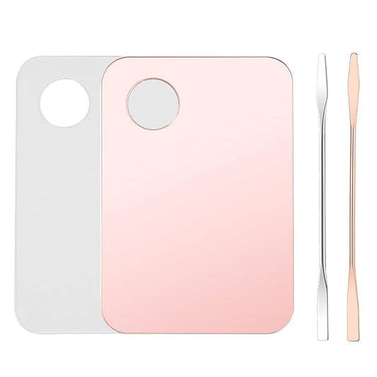 4 Pcs Makeup Mixing Tray Makeup Palette with Makeup Spatula Makeup Mixing Palette Foundation Palette for Eye Shadow Lipsticks Nail Art Beauty Salon (Pink and Transparent)