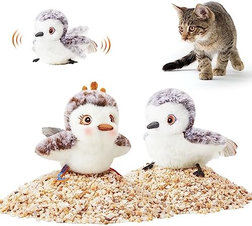 Potaroma Cat Toys 2 Pcs Flapping Sandpiper Pair-Mate | Lifelike Birds Chirp, Chargeable Touch Activated Kitten Fun Interactive Kitty Exercise with Catnip for All Breeds