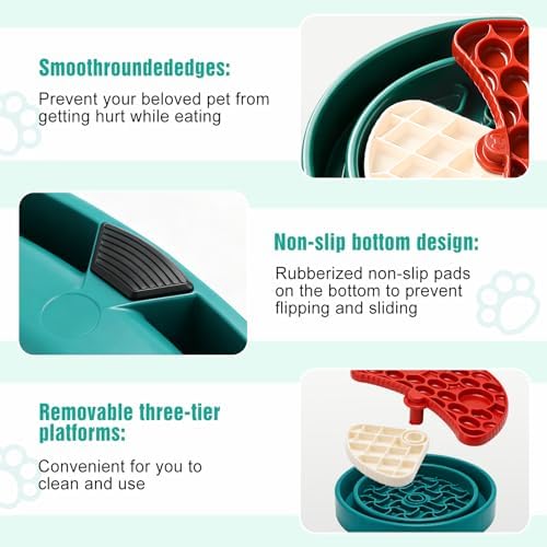 3-Level Slow Feeder Dog Bowl, Interactive Puzzel Toy & Lick Mat