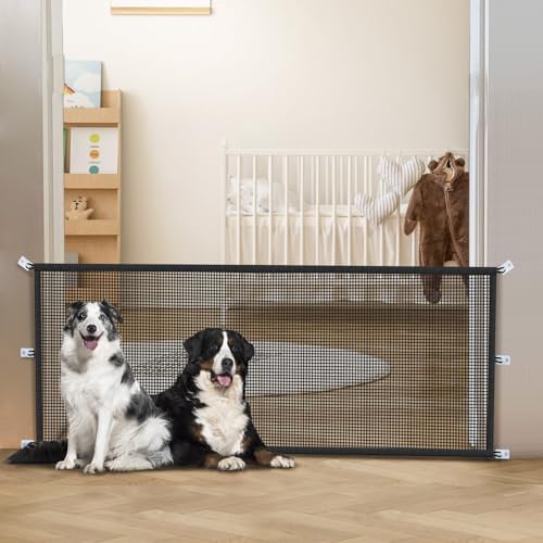 Magic Mesh Dog Gate for Doorways – Indoor Pet Gate 30"x70" for Kitchen, Stairs, Hallway, Fits 64–66" Wide Openings