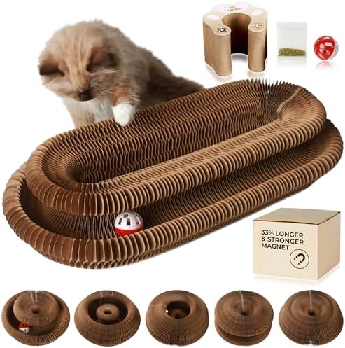 Accordion Cat Toy Scratcher – Cat Toys for Indoor Cats – Expandable Cat Cardboard Scratcher, Magnetic Reversible Interactive Cat Toy | LittleMitts