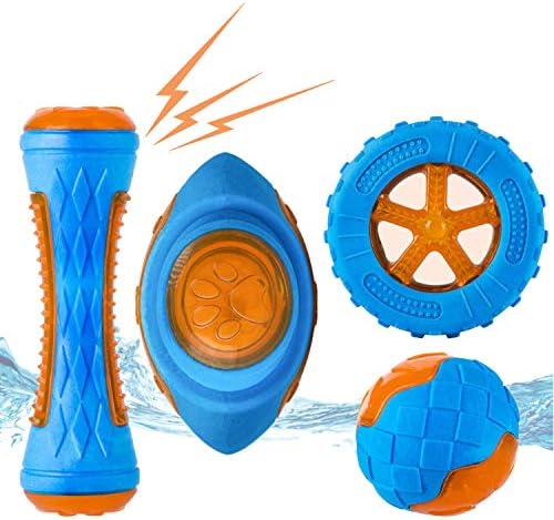 Dog Squeaky Toys Pack 4 Pcs, Pool Toys, Floating Toys for Interactive Fetch & Play, Dog Beach Toy Set, TPR