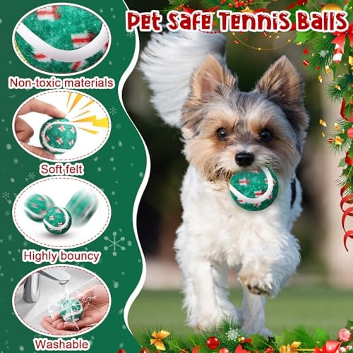 Sosation 60 Pack Christmas Squeaky Tennis Balls for Dogs, Dog Balls 2.0" Interactive Fetch Toy Non-Toxic Durable Outdoor Small Puppy Chew Toys for Teething Training Exercise Playing Throwing