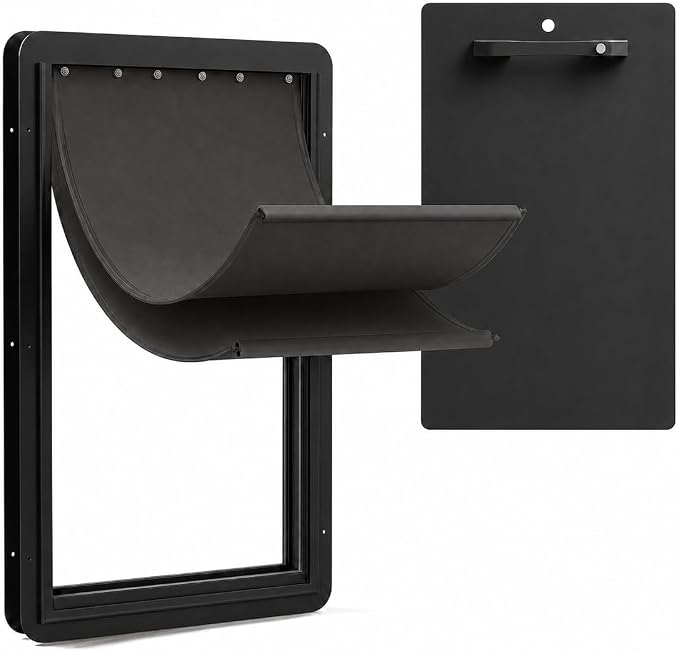 URSPET XL Dog Door for Door, 2-Flap Insulated, Steel Frame, Black | 14.2 x 24.2 in Usable Opening, For 1.7-2.4 in Doors, Compatible with PetSafe Door Cutouts, Lock Handle, Replaceable Flaps