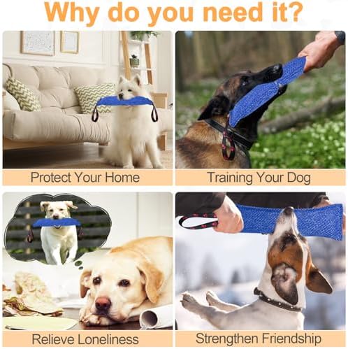 ToLanbbt Dog Tug Toy Bite Jute Pillow Pull Toy with 2 Strong Handles Perfect for Tug of War, Puppy Interactive Play, Tear Resistant Bite Training for Small Medium Large Dogs (Bright Blue-Footprint)