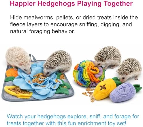 5Pcs Hedgehog Foraging Toy – Snuffle Mat, Snuffle Ball & Carrot Treat Toys for Hedgehog Cage Enrichment, Interactive Feeding Toys for Hedgehog, Rabbit & Guinea Pig, Small Pet Foraging Toys