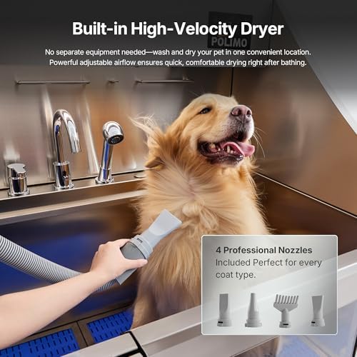 Dog Washing Station with Pet Dryer, 304 Stainless Steel Pet Wash Sink
