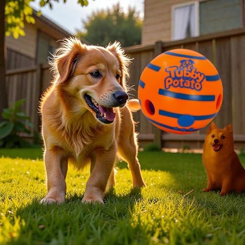Tubby Potato™ Tater Tumbler Sound Ball – Interactive Dog Toy for All Breeds & Sizes | Durable, Makes Fun sounds When Rolled or Shaken, 5.5 Inches, Orange, Preferred by Pets over the wobble giggle toys