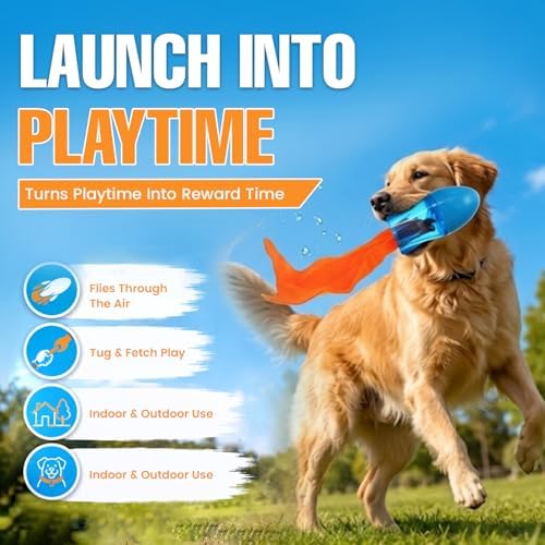 GURU Bonanza Rocket Dog Toy - Interactive Fetch, Tug & Treat Dispensing Toy - Hides & Dispenses Treats, Squeaks-Crinkles-Floats, Interactive Tug-Toss-Retrieval - Indoor & Outdoor Play for Medium Dogs