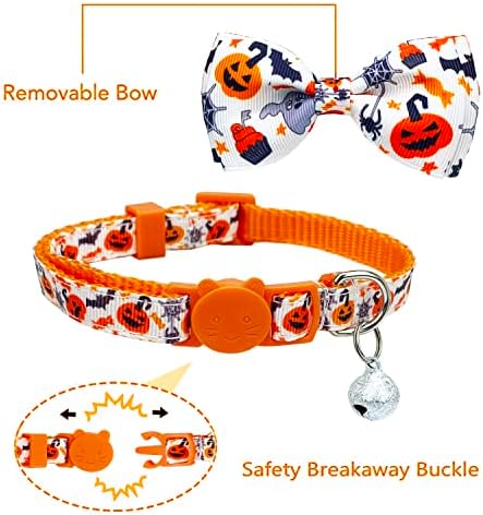 Halloween Cat Collar with Bell, Kitty Kitten Holiday Bow tie Collar Breakaway 2 Pack for Girl and Boys Male Female