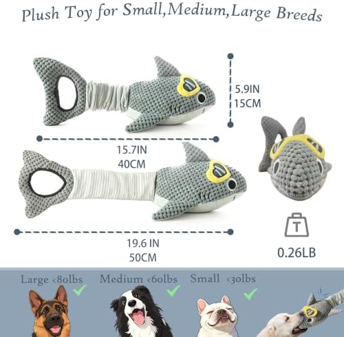Squeaky Dog Toys for Large Dogs – Interactive Plush Shark Toy