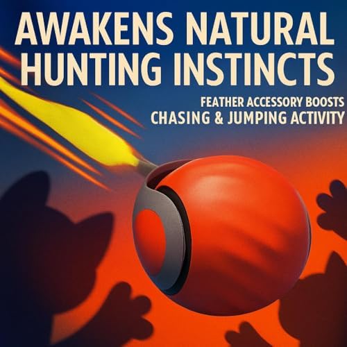 Pawvion Moving Ball Cat Toys with Feather Tail, Rechargeable 2025 New Interactive Toy for Indoor Cats Exercise, Smart Interactive Kitten Rolling Ball, Orange Color