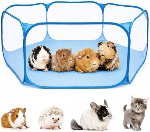 Rypet Guinea Pig Playpen Pop-Up, Outdoor Yard Fence for Small Pets,Blue