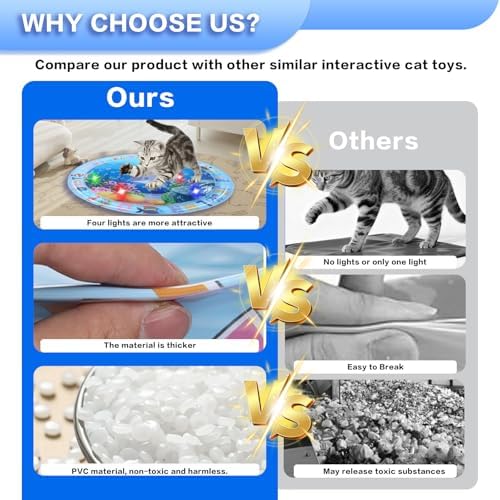 Cat Water Mat with LED Light, Multi-Color Lighted Cat Play Mat, Interactive Cat Toy, Anti-Scratch Design Pet Water Mat
