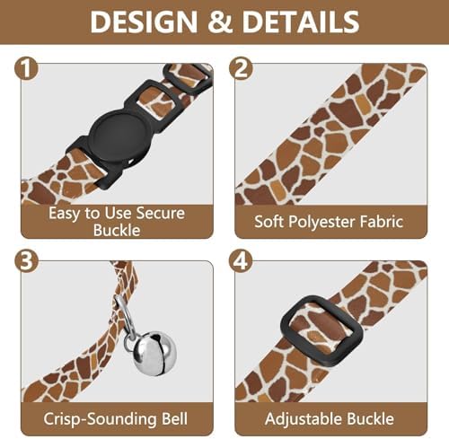 Giraffe Spots Brown White Pet Collars 2 Pack Collars for Cats Adjustable Length 10.6" to 17.1"