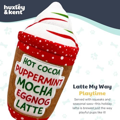 Huxley & Kent Funny Dog Toy w/Squeaker – Holiday Power Plush Squeaky Dog Toys for Small, Medium & Large Dogs – Soft Stuffed Animal for Indoor Play & Fetch - Latte My Way, Large
