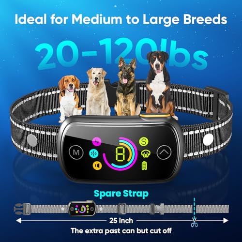 Dog Bark Collar, 2 Pack Customizable Bark Collar for Large Medium Dogs, Smart Stop Barking Training Collar with Adjustable Beep Vibratioin Shock and Sensitivity with Replacement Strap