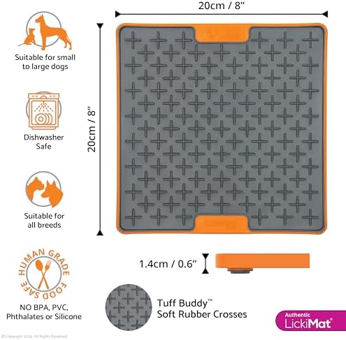 LickiMat Tuff, Heavy-Duty Buddy, Dog Slow Feeder Lick Mat, Boredom Anxiety Reducer; Perfect for Food, Treats, Yogurt, or Peanut Butter, Fun Alternative to a Slow Feed Dog Bowl, Orange