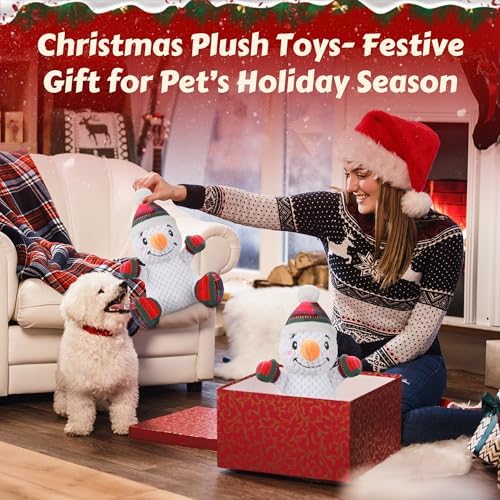 Newget Christmas Squeaky Dog Toys, Plush Dog Chew Toys with Crinkle Paper
