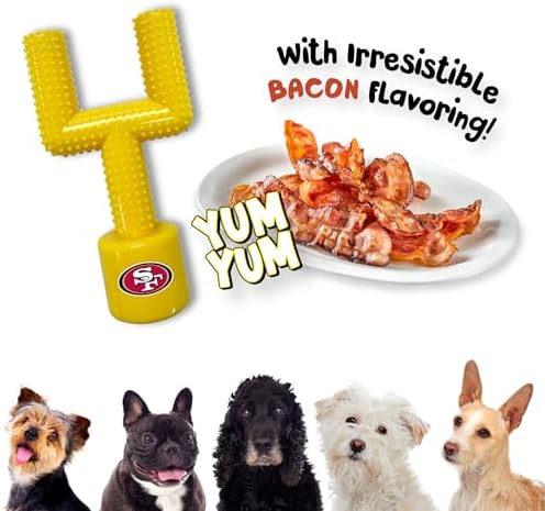 NFL San Francisco 49ers Mega-Chew Hard Nylon Bacon-Flavored Dog Bone Football Goal Post Chew Toy. Interactive Tasty Fun Chew Toy. Indestructible Strong & Durable Pet Chew Toy. Extra Tough Dog Toy