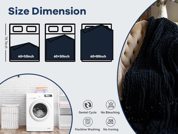 Chunky Knit Blanket - Luxury Soft Cozy 80 * 90 Throw Blanket,100% Woven Blanket Rope Knot Throw Blanket for Couch, Sofa, Home Decor, Gift - Machine Washable (Black, 80 * 90)